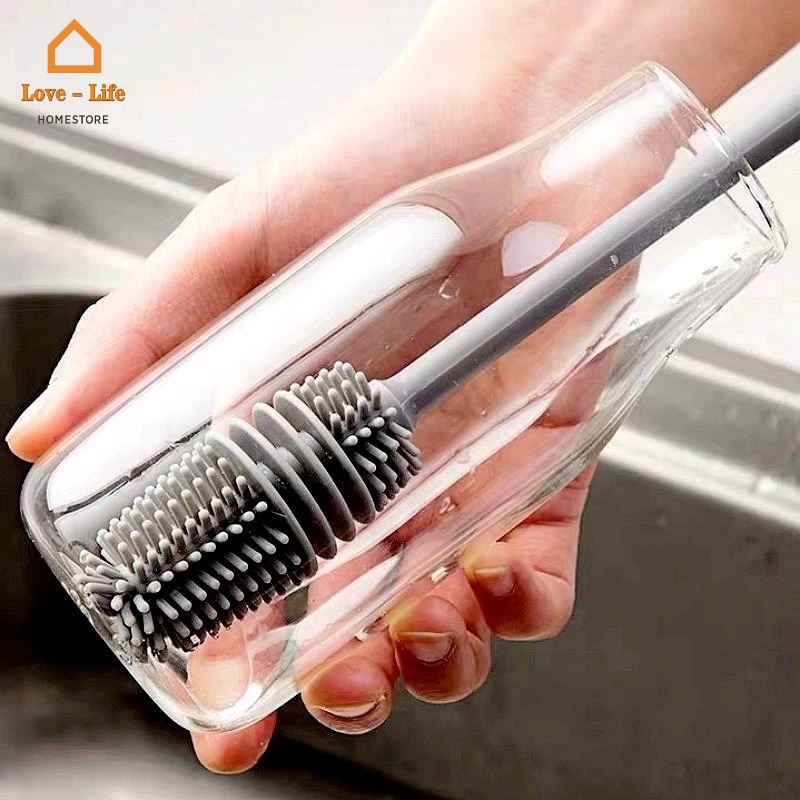 Bàn Chải Silicone Cán Dài Vệ Sinh Cốc Thủy Tinh/Chai Nước Cách Nhiệt Đa Năng