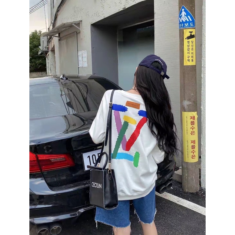Mới LV LouisVuitton Unisex Nam Nữ Thời Trang Thu Đông Dài Tay Áo Thời Trang Quần Áo Cổ Tròn Top Quần Áo