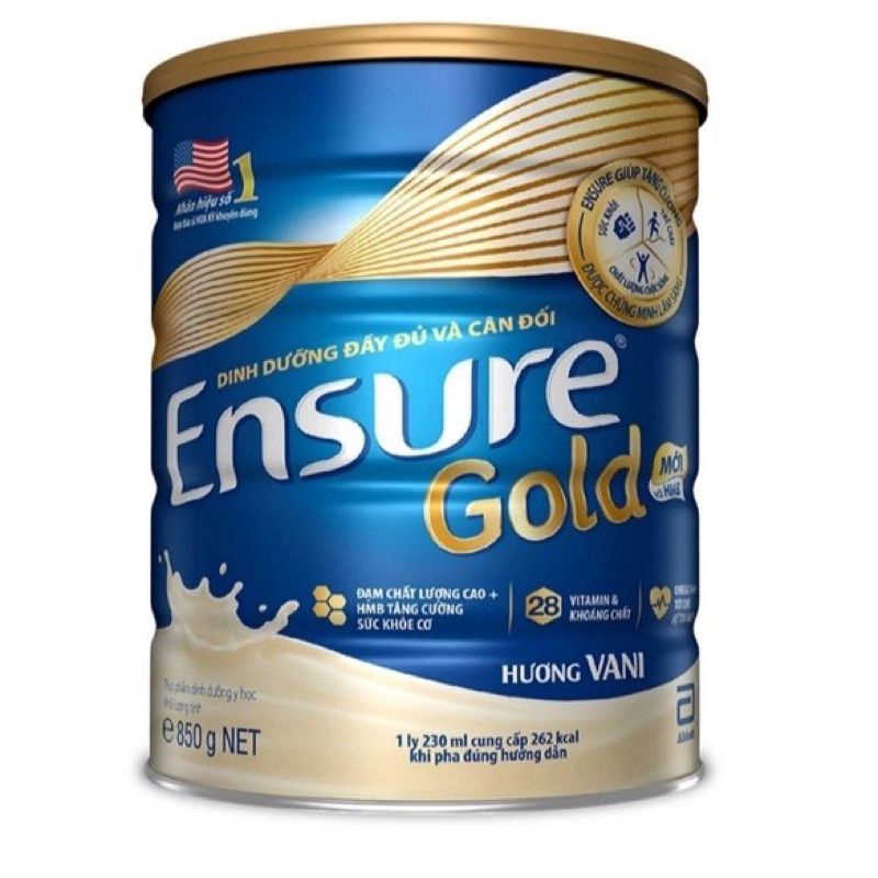 Sữa Ensure Gold Vani , Lúa Mạch. Ít Ngọt ,Cà Phê 850g .