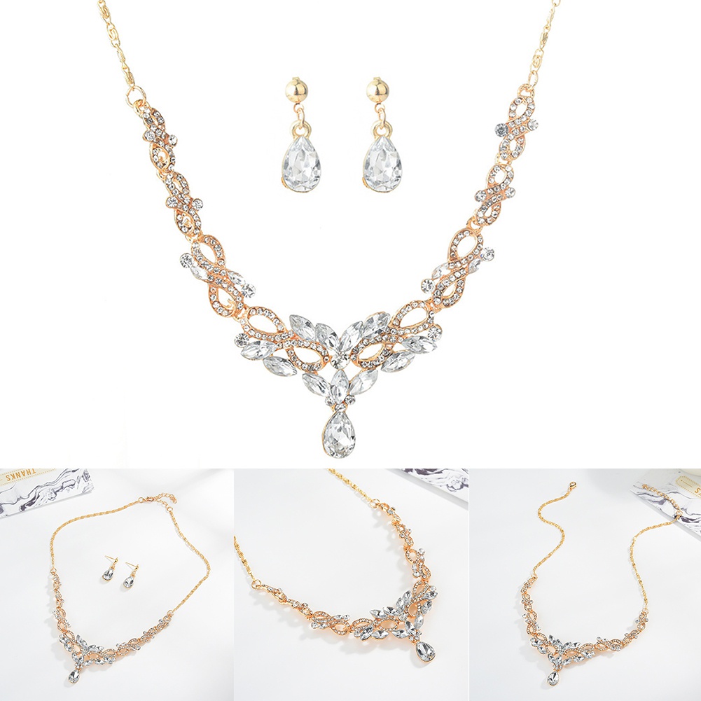 Bộ dây chuyền và đôi bông tai đính đá thời trang cho nữ