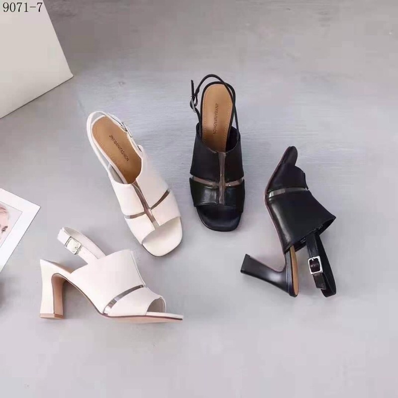 Xăng đan da mềm gót vuông cao 8 phân hàng Quảng châu