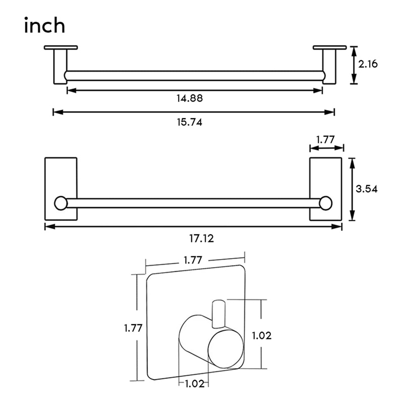 Giá Đỡ Khăn Tắm 16 Inch Có 2 Móc Dán Tường Tiện Dụng