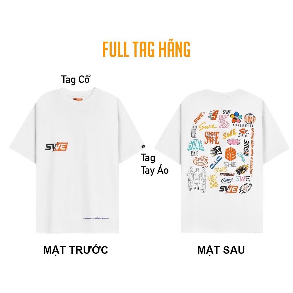 Áo Thun Unisex [ZCrush] Áo Phông Cổ Tròn Logo SWE Thun Ngắn Tay Form Rộng Nam Nữ Ulzzang Oversize