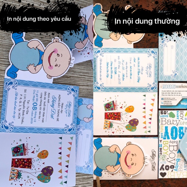 Thiệp Thôi nôi, sinh nhật, đầy tháng in nội dung theo yêu cầu