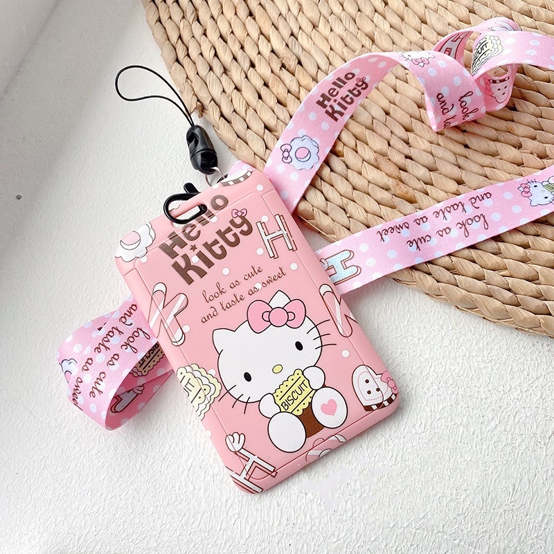 Bao Đựng Thẻ Họa Tiết Hoạt Hình Hello kitty Có Dây Đeo Cổ