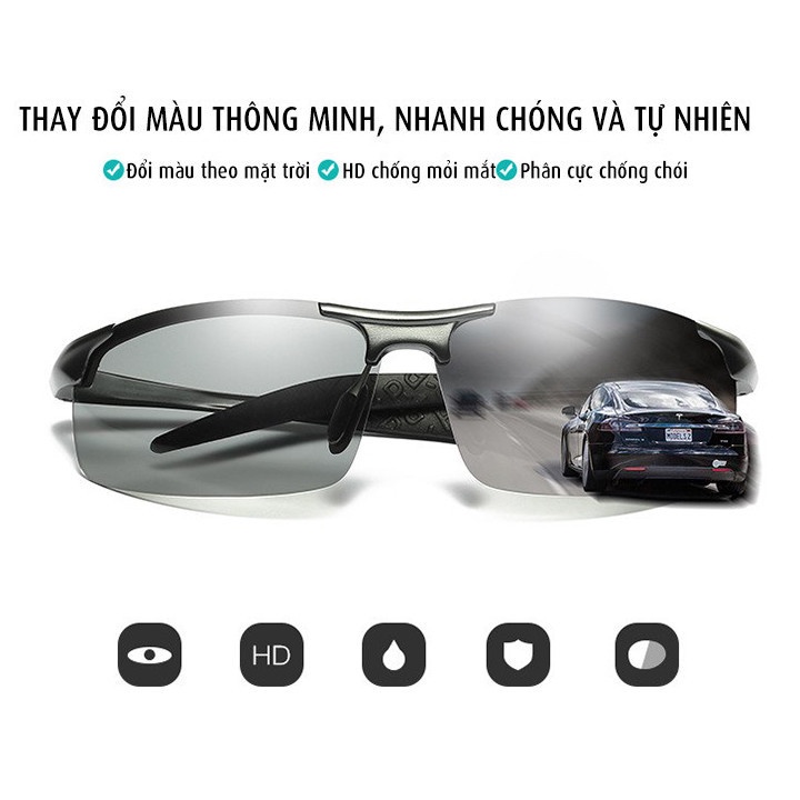 Kính Nam Cao Cấp , Kính Đổi Màu Đi Ngày Và Đêm Nam AVIATOR A8177G Mắt Kính Phân Cực Polazide Chống Chói Chống Tia UV 400
