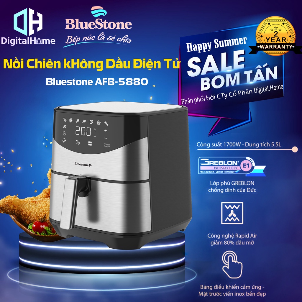 Nồi Chiên Không Dầu Điện Tử  BlueStone AFB 5880, Dung Tích 5,5 Lít, Bảo Hành Chính Hãng 2 Năm
