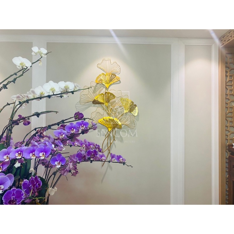 Tranh sắt treo tường nghệ thuật, trang decor trang trí hoa 2 vòng xanh lá đẹp cao cấp - 2056