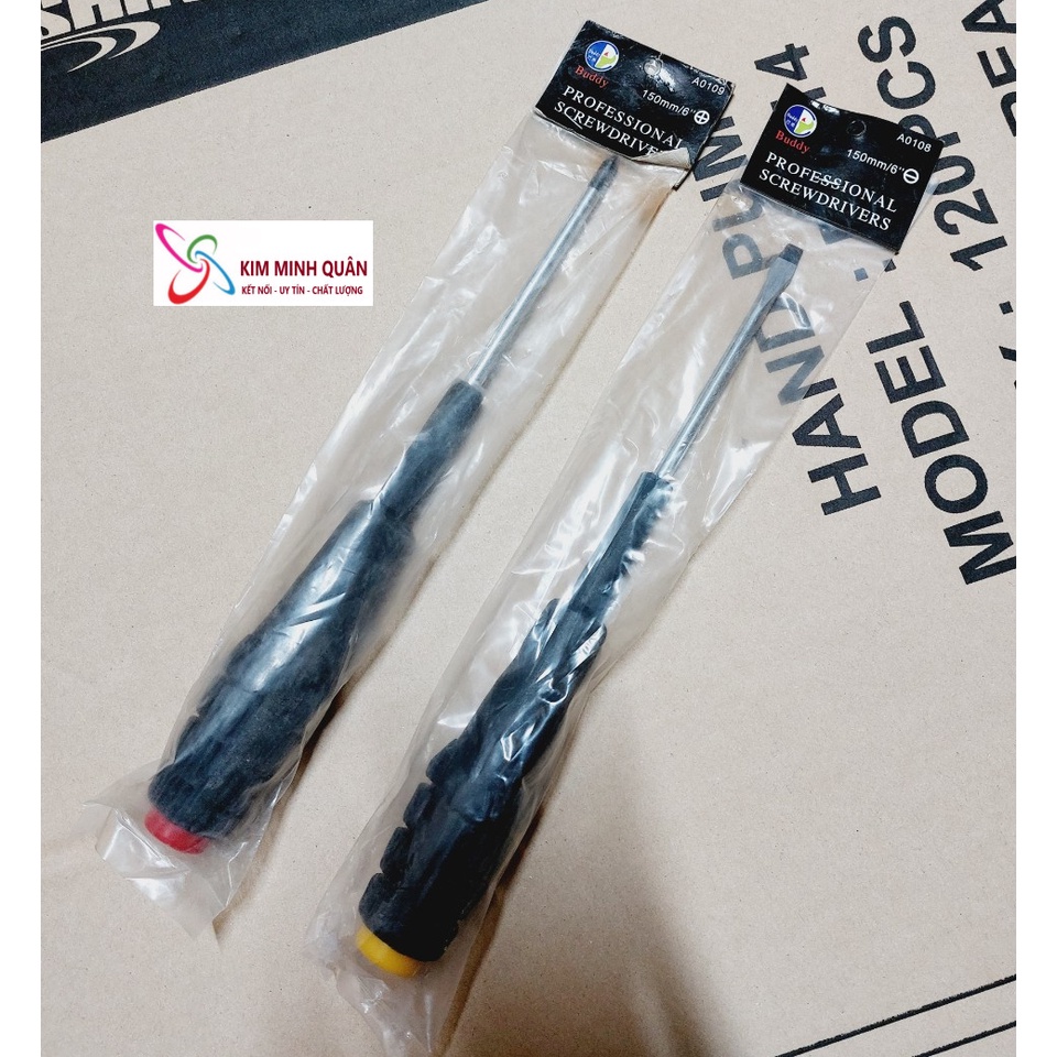 Tua Vít Cán Bọc Nhựa Cách Điện Cao Cấp 6*150mm Bake A0109 &amp; Dẹp A0108 BUDDY
