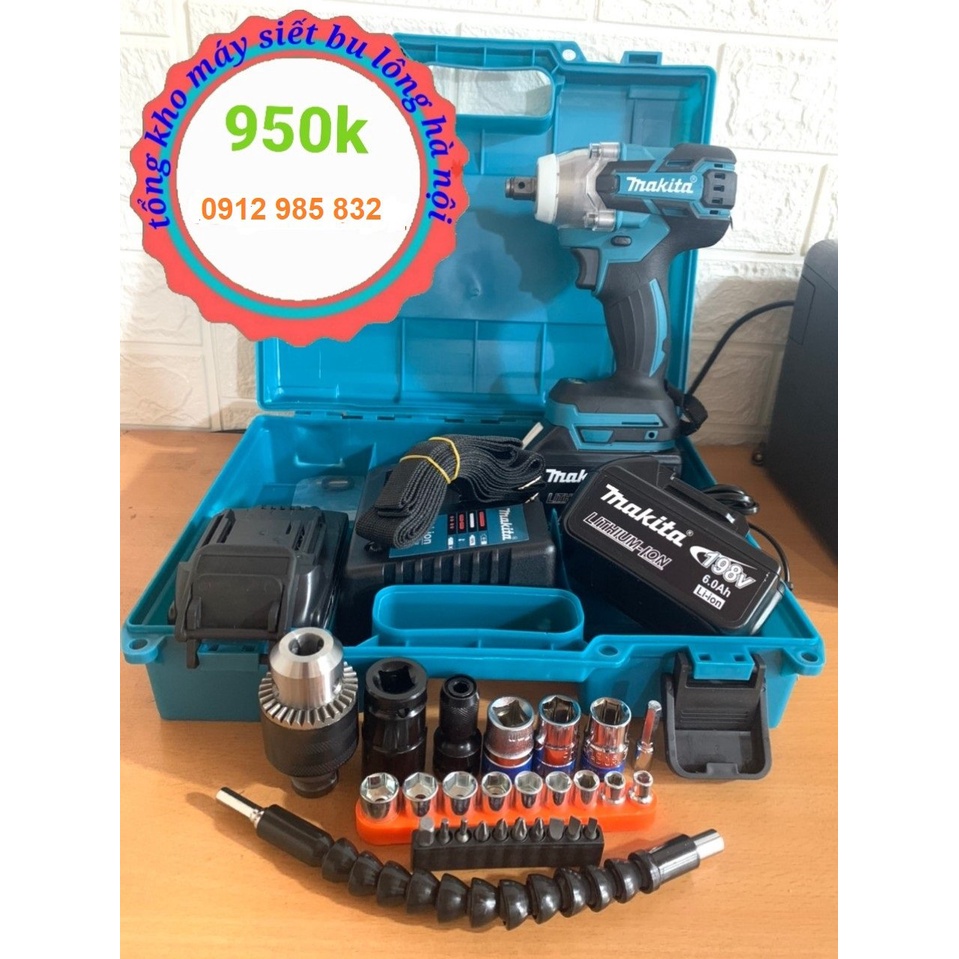 Máy siết bulong makita 199V - Siết bulong không chổi than Makita tặng kèm đầu chuyển vít  (bảo hành 12 tháng