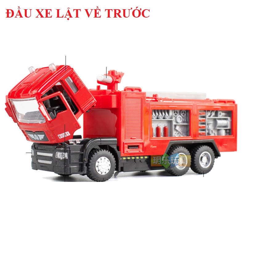 Xe ô tô cứu hỏa mini đồ chơi trẻ em mô hình tỉ lệ 1:50 có âm thanh và đèn mở được cửa xe