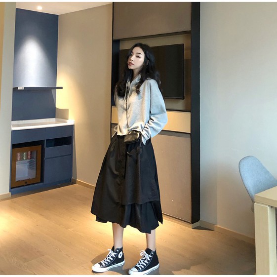 Chân Váy Ulzzang Dài Tầng Hàn Quốc Hai Màu Đen Trắng LAVUSA | BigBuy360 - bigbuy360.vn