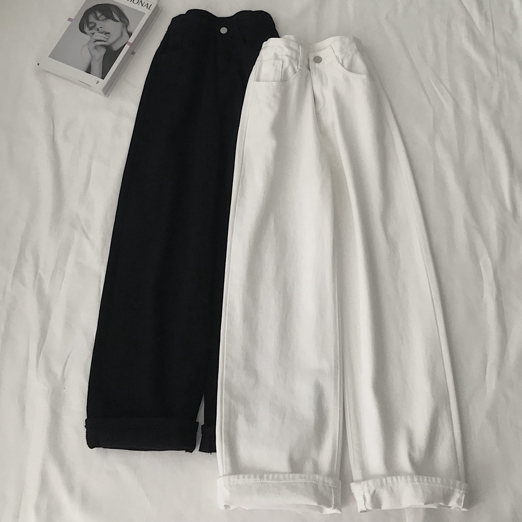 Quần Jean Nữ Ống Rộng JEM CLOSET Ống Đứng SATO Thiết Kế Lưng Cao Siêu Tôn Dáng 2 Màu Trắng Đen 2943