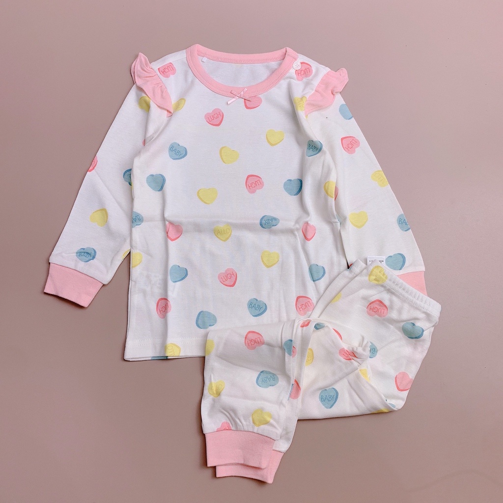 Bộ cotton Allo & Lugh xuất Hàn màu trắng trái tim sắc màu