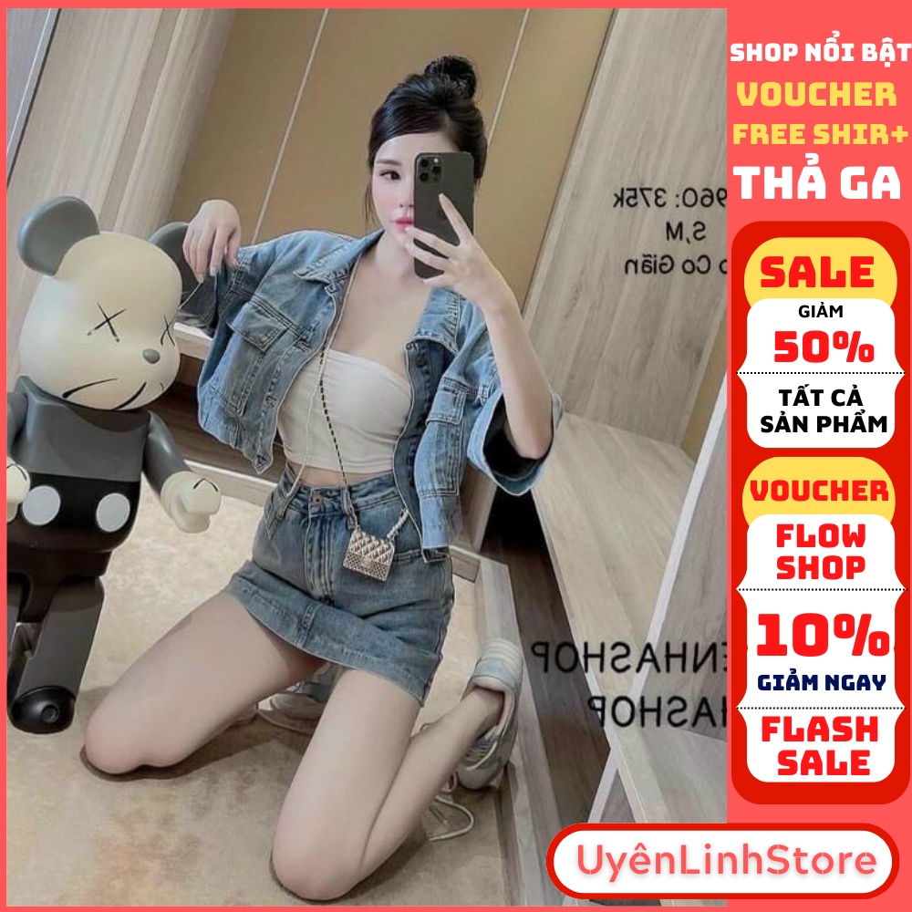 Set bộ Bò Denim - Set áo bò cộc tay mix kèm với chân váy hàng QC cao cấp, chất dày dặn, mềm mịn, mặc lên tôn dáng.