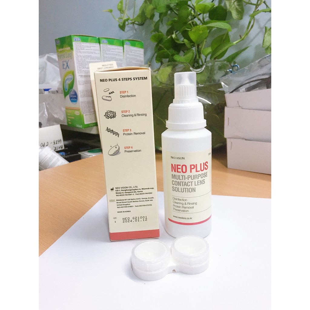 Nước ngâm lens Neo Plus 130ml - dung dịch mngâm rửa kính áp tròng Neo Hàn Quốc Neo Vision - Tặng khay.