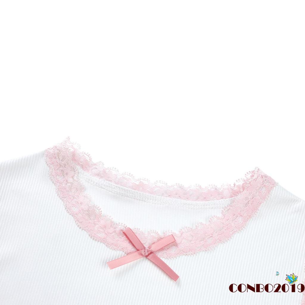 Áo Tank Top Không Tay Cổ Tròn Phối Ren Họa Tiết Gấu Hoạt Hình Thời Trang Mùa Hè Cho Nữ