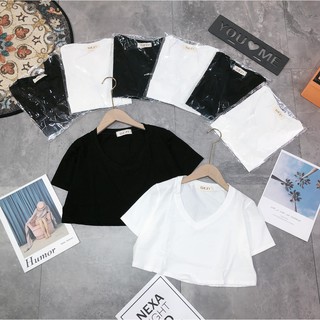 Áo phông croptop cổ tim - áo croptop nữ( kèm ảnh thật, video )