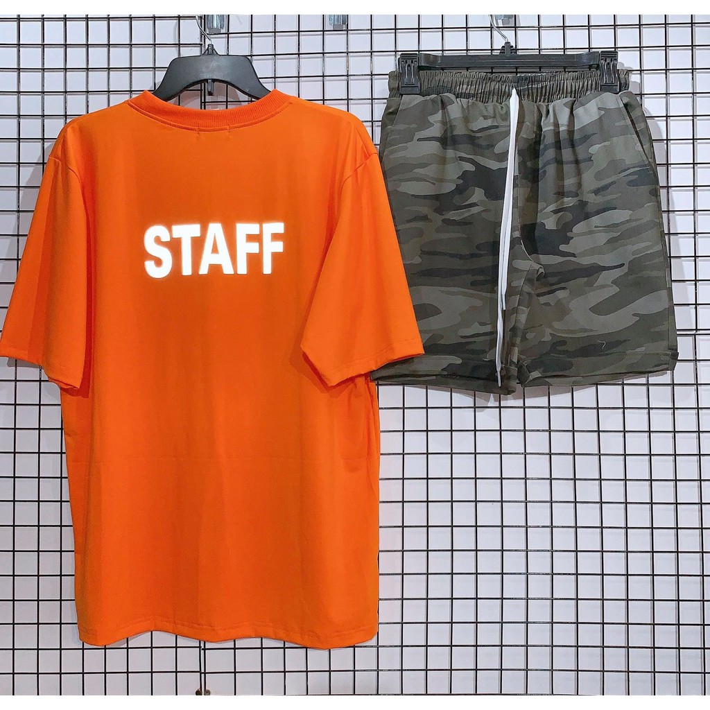 < FREESHIP > Set Áo Thun STAFF Phản Quang phối Quần Short CAMO [ Form UNISEX ]