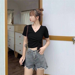 Áo kiểu đắp chéo rút dây 1 bên - (Siêu Hot)