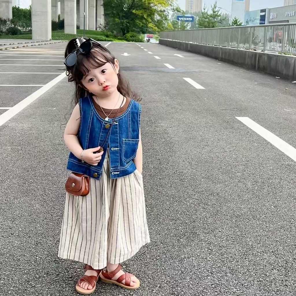 [Babycat] Hàng Có Sẵn Áo Khoác Denim Không Tay Phong Cách Hàn Quốc Nhật Bản Độc Đáo Thời Trang Dễ Phối Đồ Cho Bé Trai Và Bé Gái