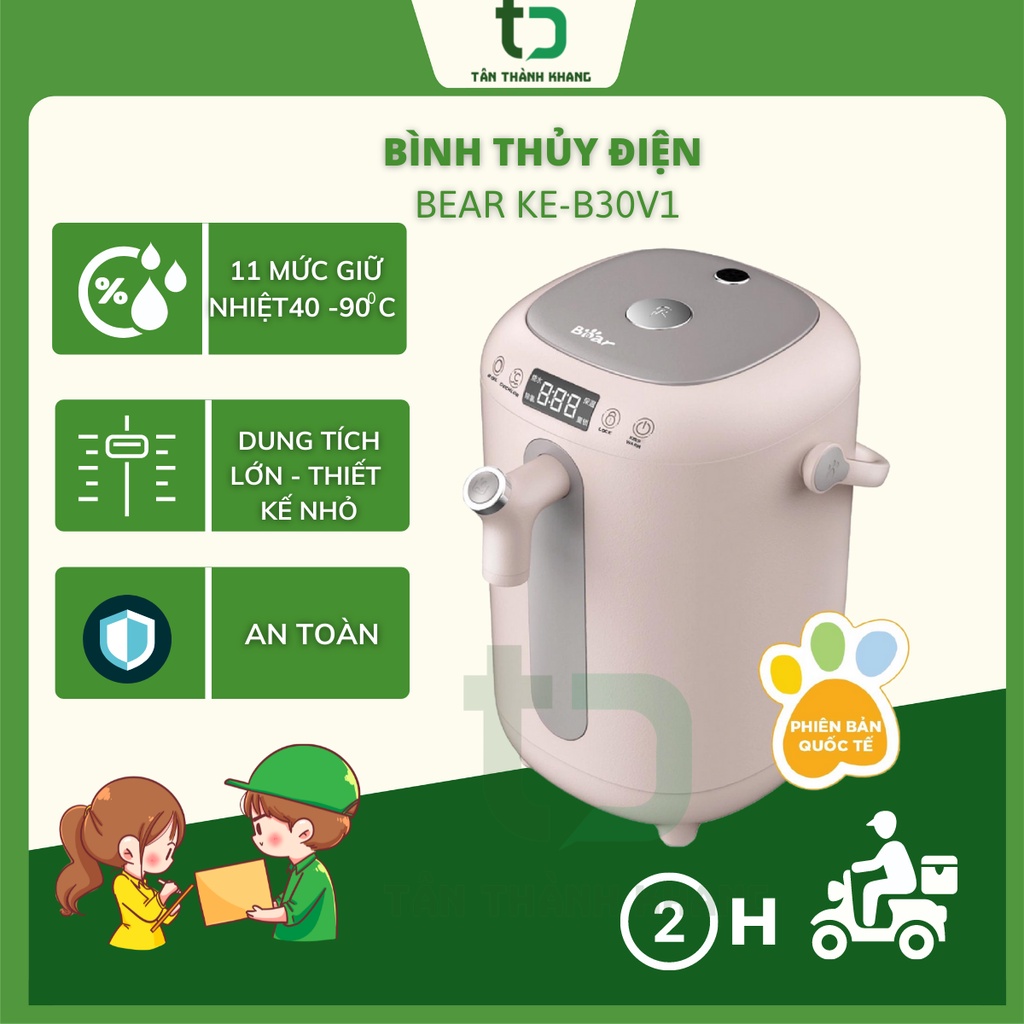 Bình đun nước thủy điện thông minh Bear 3L có tính năng khử clo và khoá trẻ em an toàn