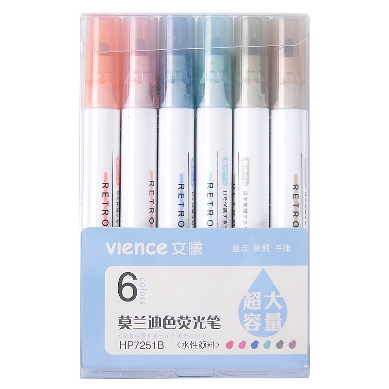 Bộ 6 Bút Bắt Sáng Morandi Màu Sắc Retro Sức Chứa Lớn Sáng Tạo