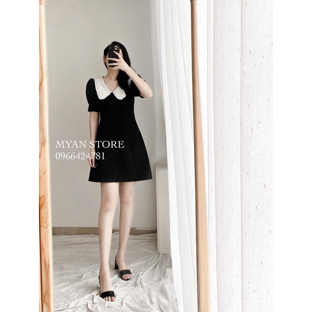 Váy suông phối cổ trắng ngắn tay bồng Vvn012109