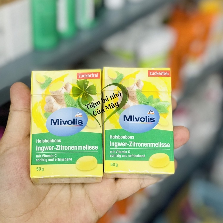 Viên kẹo ngậm cốt gừng và chanh không đường bổ sung Vitamin C Mivolis -nội địa Đức