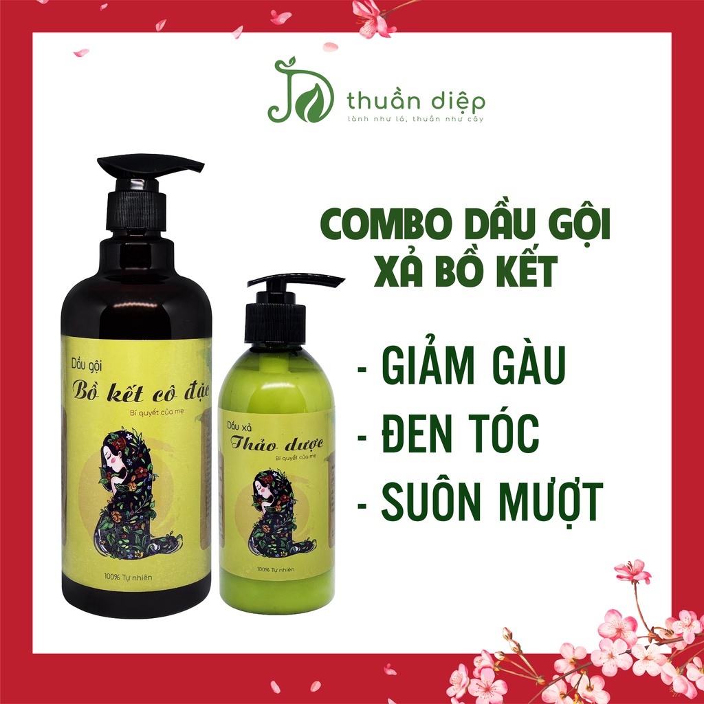 COMBO DẦU GỘI XẢ BỒ KẾT THẢO DƯỢC Thuần Diệp dầu gội đen tóc, giảm gàu [100% Tự nhiên] handmade