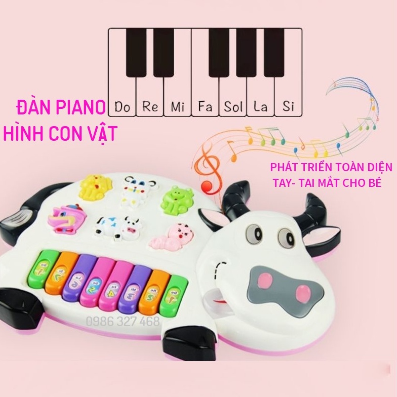 Đồ chơi Đàn piano hình con vật cao cấp, Đàn Piano hình con bò, thỏ... đèn sáng nhấp nháy,2 chế độ âm thanh to nhỏ