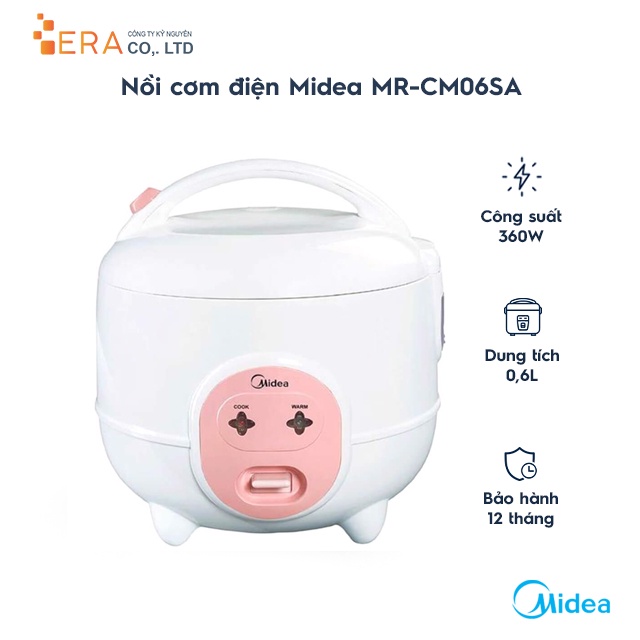 [Mã BMLT300 giảm đến 300K đơn 499K] Nồi cơm điện Midea MR-CM06SA 0.6L