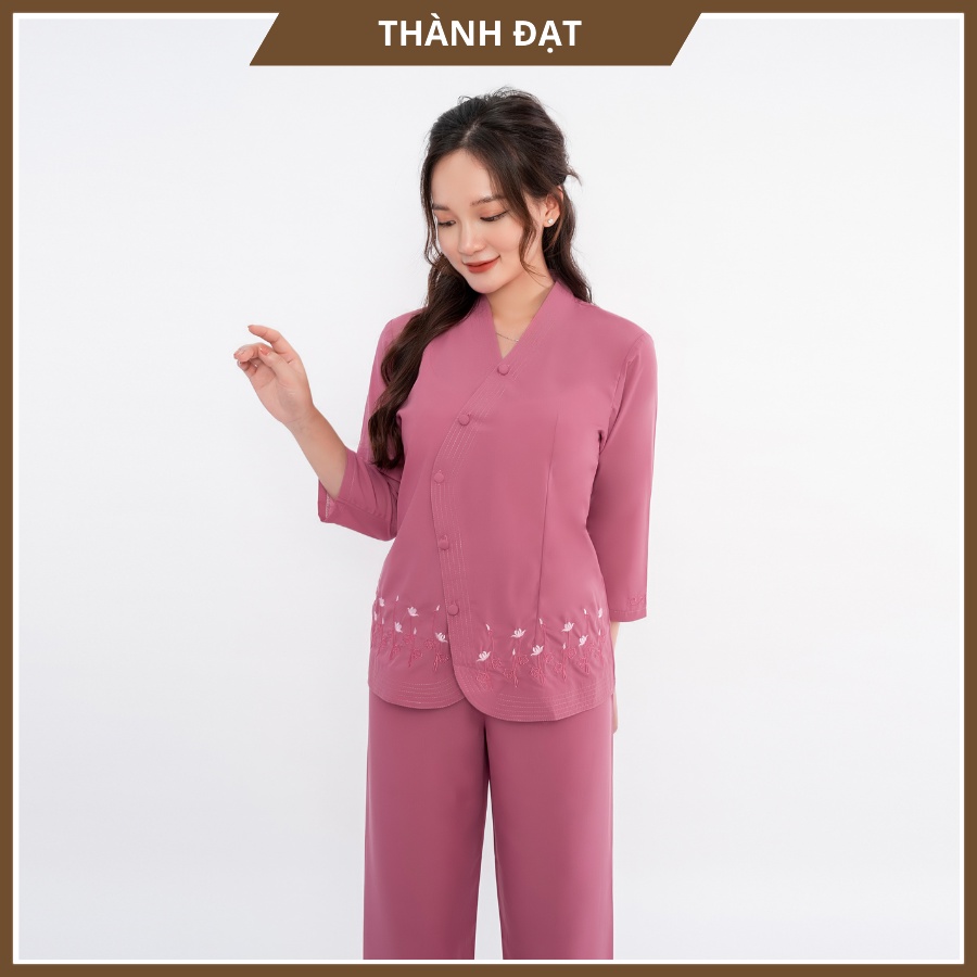 Bộ Đi Chùa Vạt Chéo Thêu Gấu,Chất Vải Đẹp Loại 1 Đường May Đẹp, Mặc Thoải Mái Khi Đi Lễ Chùa ko Lo Bục Chỉ_B2