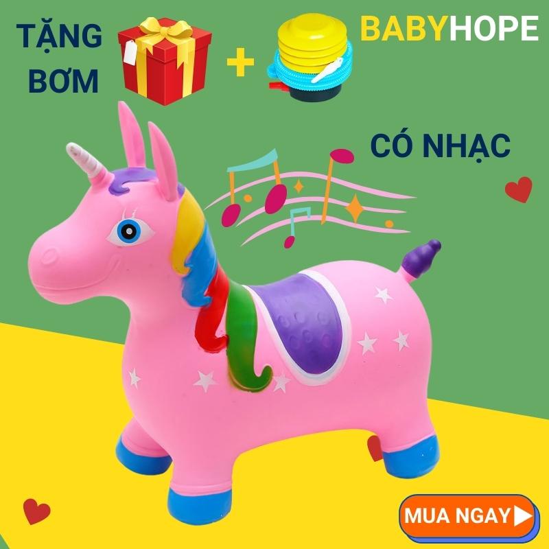 Thú nhún cho bé hình ngựa có nhạc Babyhope, con nhún ngựa cho bé đáng yêu tặng bơm