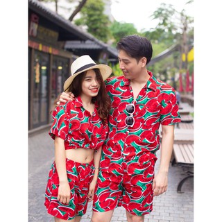 BIGSIZE - BỘ ĐI BIỂN DƯA HẤU ĐỎ CHO GIA ĐÌNH, CÓ ĐỦ SIZE TỪ 7 - 120 KÝ, VẢI KATE THÁI LOẠI 1 (Hình thật)