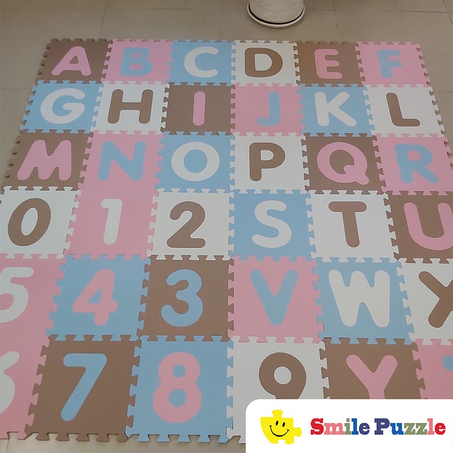 THẢM CHƠI CHO BÉ SMILE PUZZLE - CHỮ SỐ PASTEL - KHÔNG MÙI - TIÊU CHUẨN CHÂU ÂU (10 miếng, kích thước 0,6mx1,5m)