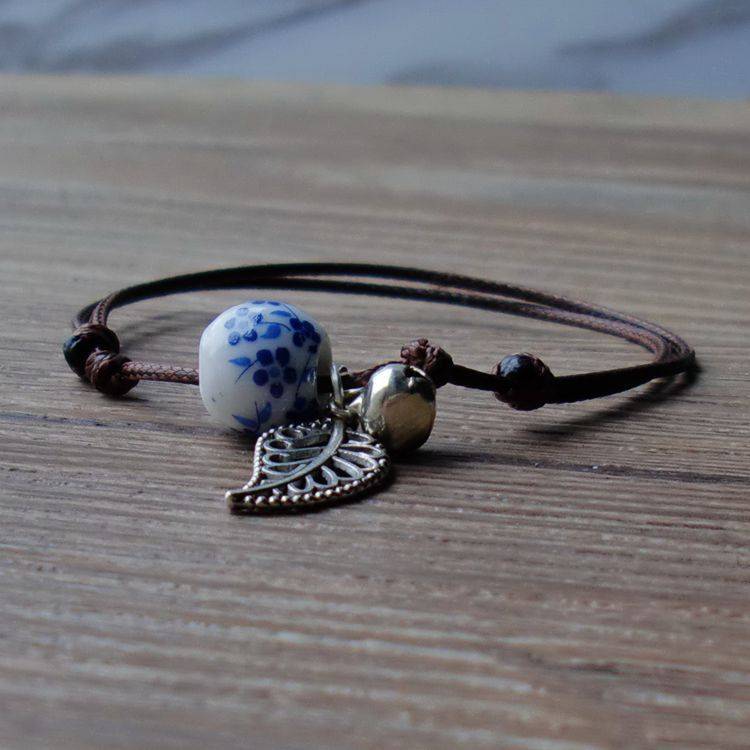 Vòng đeo tay dây bện mặt gốm phong cách retro đáng yêu | BigBuy360 - bigbuy360.vn