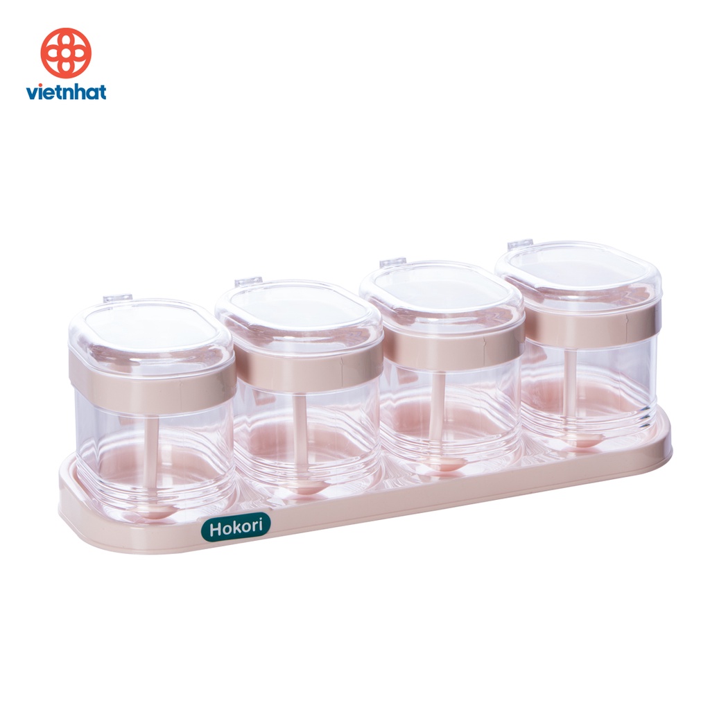 Bộ 4 Hũ Đựng Gia Vị Việt Nhật HOKORI Cao Cấp, Hũ Đựng Gia Vị Đẹp Có Kèm Thìa Tiện Lợi