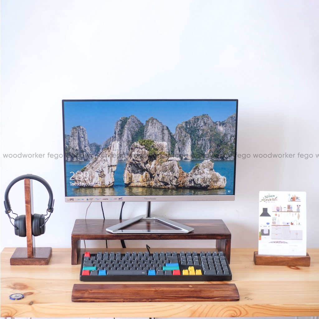 Kệ để màn hình máy tính màu nâu rustic/ Phụ kiện PC bàn làm việc tại gia