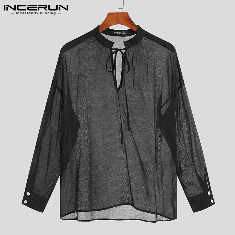 Áo sơ mi Incerun tay dài cổ V thời trang dễ phối đồ cho nam