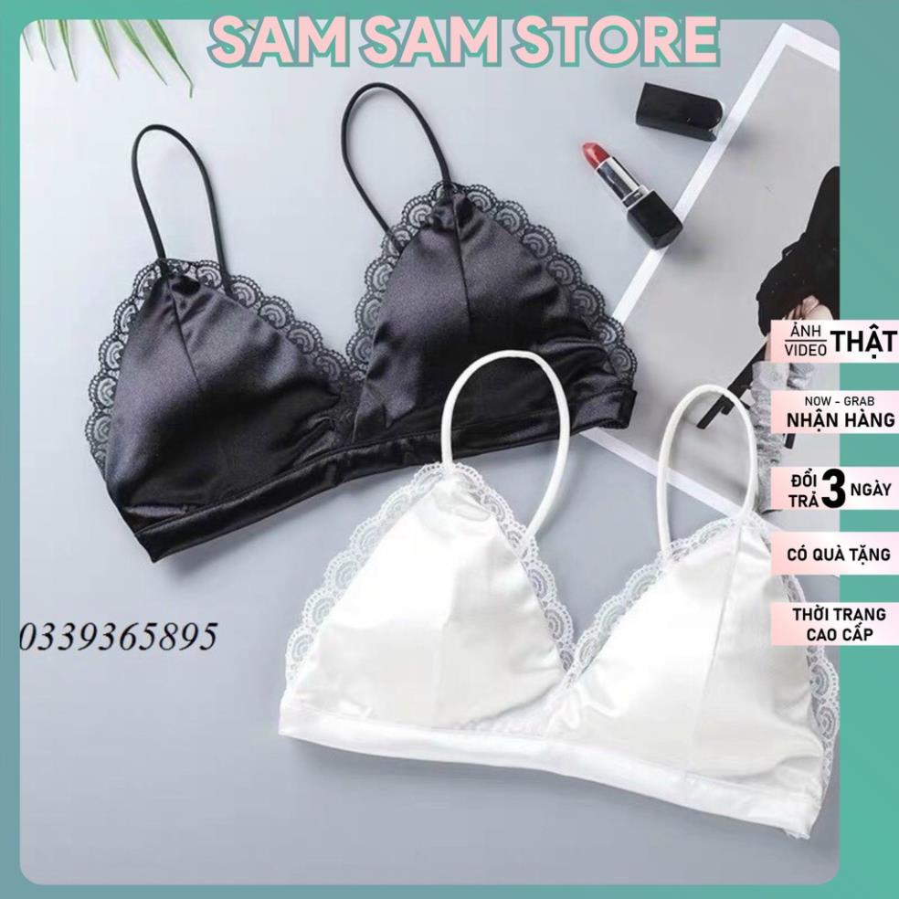 Áo Bra ngực satin phối ren không gọng đệm lót mút mỏng Sam Clothing Free size phù hợp với size áo ngực 32-34-36-38