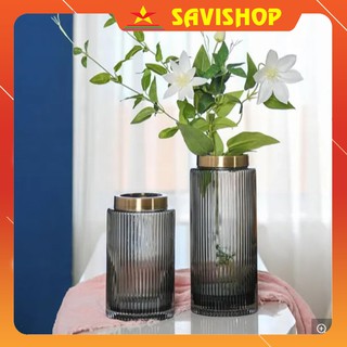 Lọ hoa thủy tinh  🔴FREESHIP🔴 Lọ hoa đẹp - Bình thủy tinh gân sọc viền kim loại  theo phong cách Bắc Âu hiện đại
