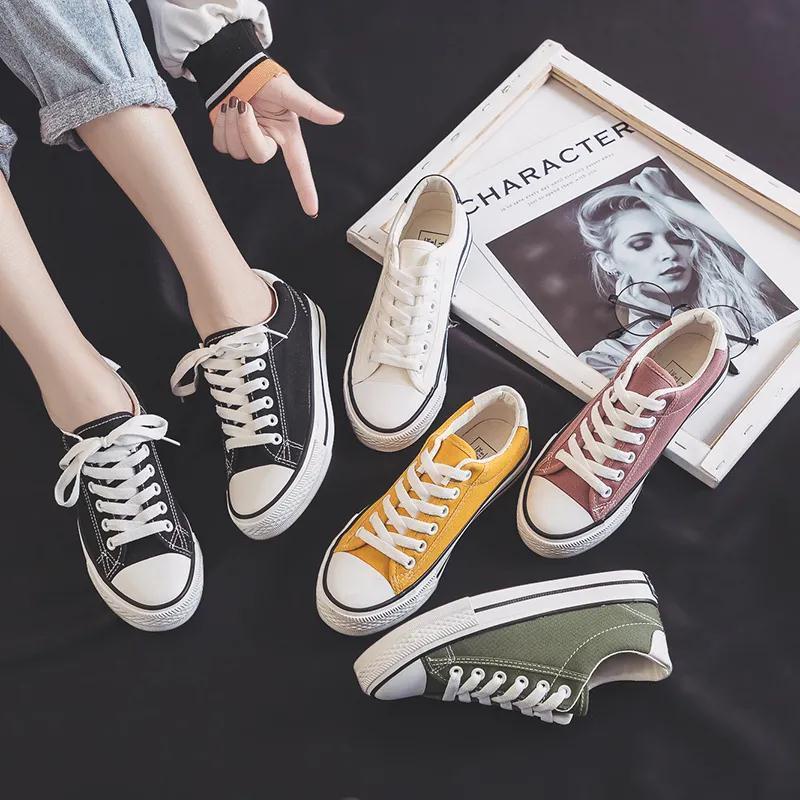 Giày Vải canvas Cổ Thấp Màu Trắng Phong Cách Hàn Quốc Thời Trang Xuân Thu Cho Nữ