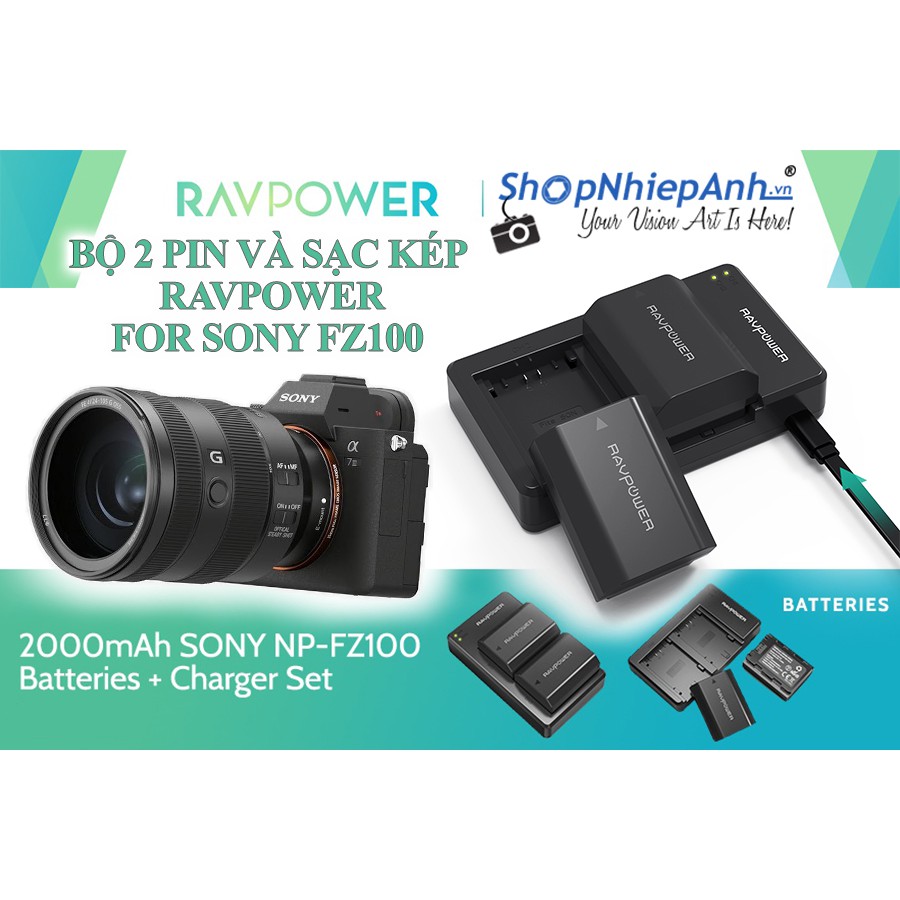 BỘ 2 PIN VÀ SẠC KÉP RAVPOWER FOR SONY FZ100 A9 A7III A7RIII A6600