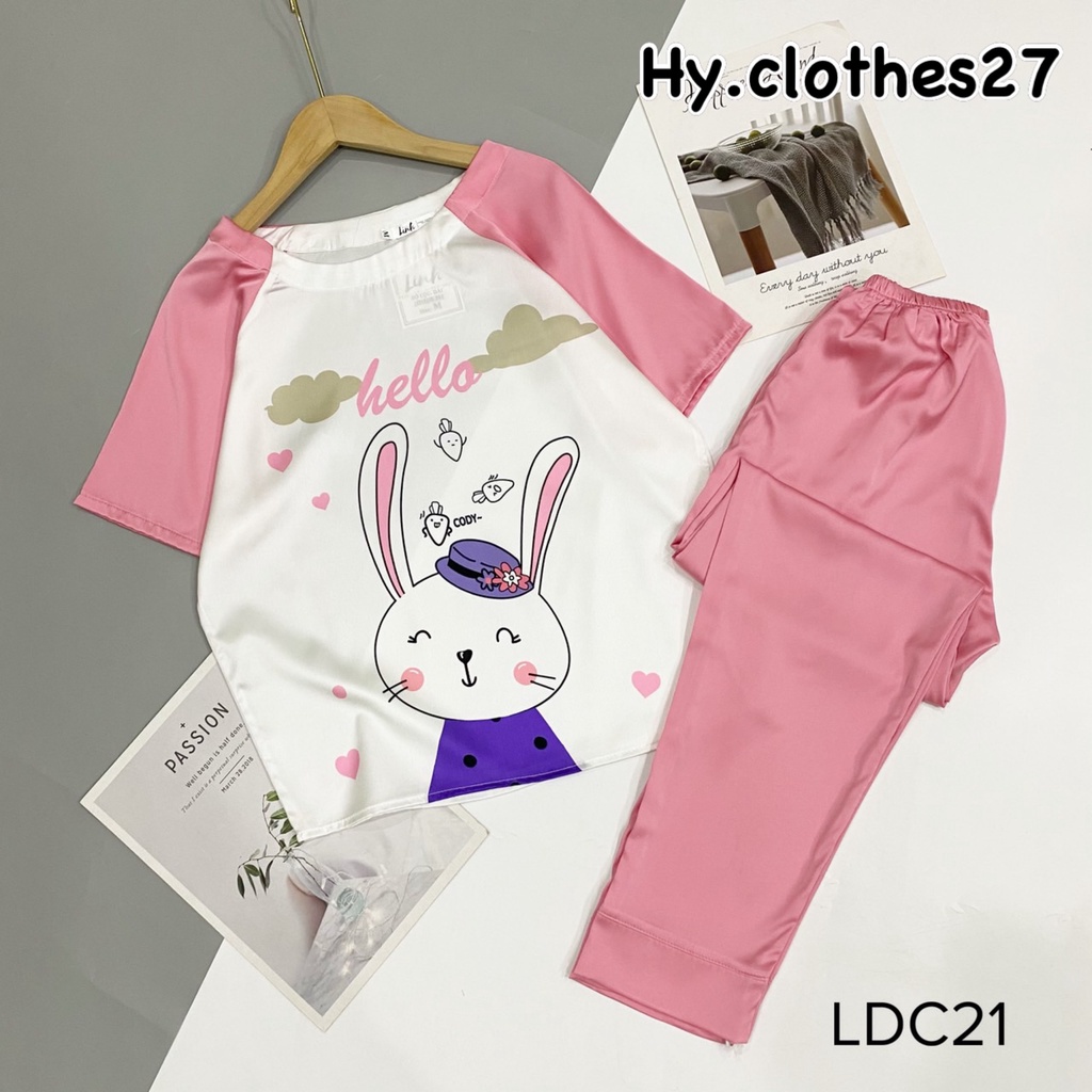 BỘ NGỦ LỤA CỘC DÀI cổ tròn hoạ tiết siêu xinh