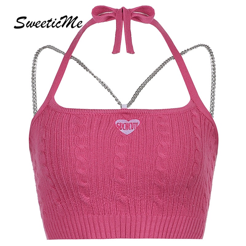 Áo Len Hai Dây Sweeticme Thêu Hình Trái Tim Gợi Cảm 2021