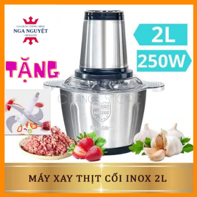 Máy xay thịt đa năng cối 2L inox 304,tặng lưỡi dao thay thế