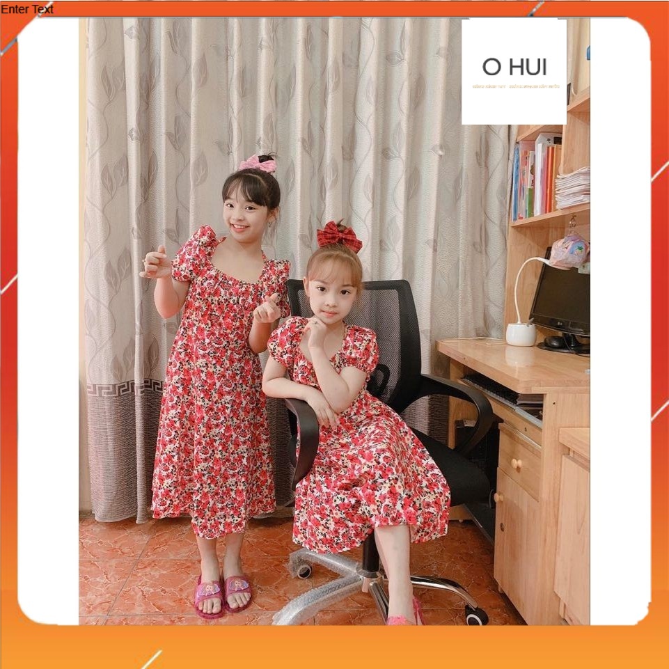 Đồ đôi mẹ và bé, váy đầm bé gái size đại, size nhí, chất liệu Lụa_Tằm mát mẻ - mềm mại- form váy xòe chữ A, tay bồng