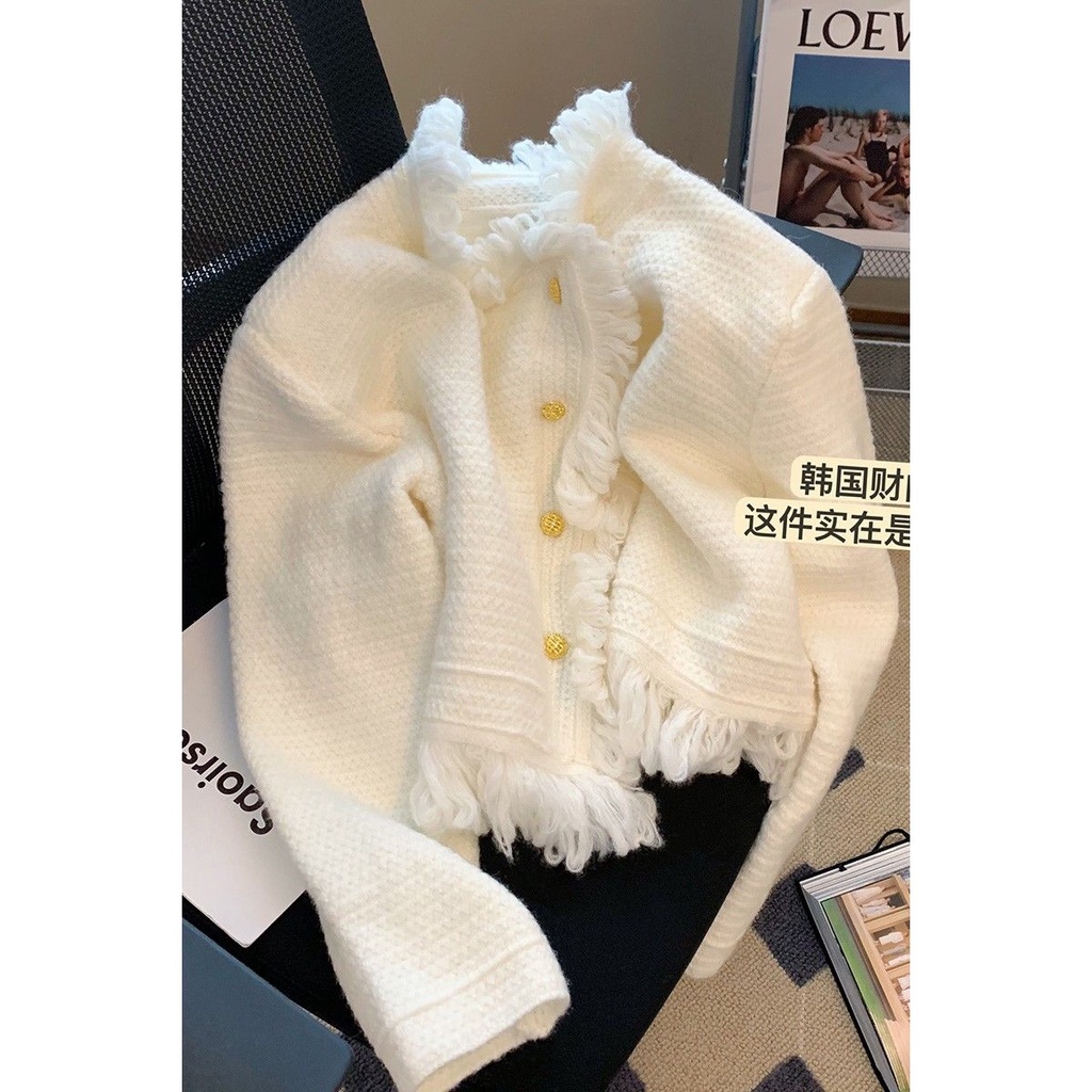 Áo Khoác Sweater Dày Dáng Rộng Phối Tua Rua Thời Trang Thu Đông Cho Nữ