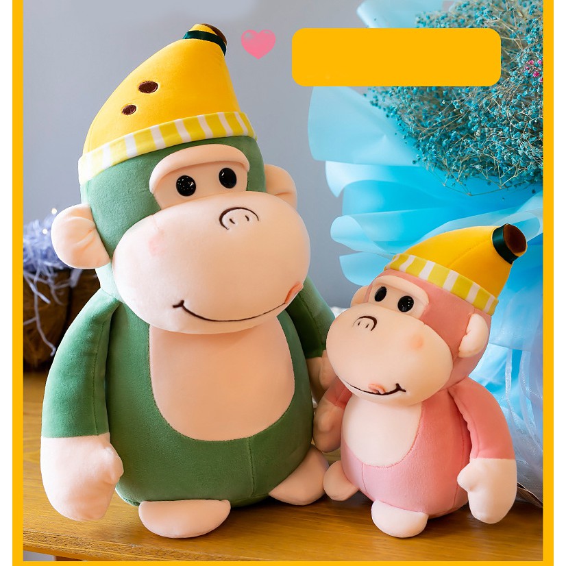 GẤU BÔNG KHỈ KINGKONG ĐỘI NÓN CHUỐI DỄ THƯƠNG SIÊU MỀM MỊN  VẢI MINISO MỀM MỊN, AN TOÀN, HÀNG XỊN LOẠI 1